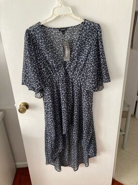 Flutter-Sleeve Dress Jacket - Navy/Light Blue